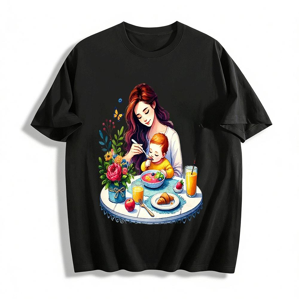 

Mommy Feeding Baby Print Casual Family Top Pure cotton T-shirt XXS