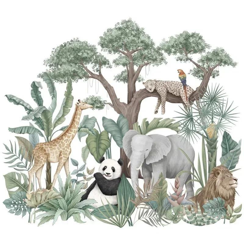 Rainforest Animal Wall Stickers Living Room Bedroom Sofa Background Wall Decoration Giraffe Elephant Home Wall Stickers