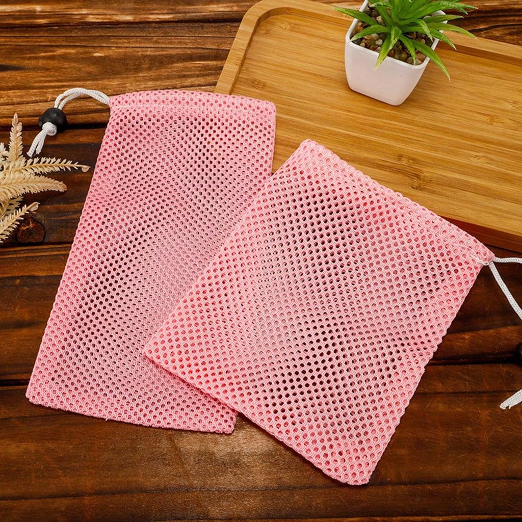 Fluorescent Pink Drawstring Mesh Bags, Polyester Reinforced Filtration Net Bags