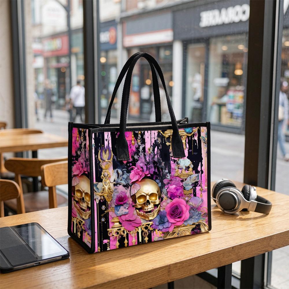 Gothic Floral Skull Tote Bag Fashion Durable Daily Carry Handbag for Women
