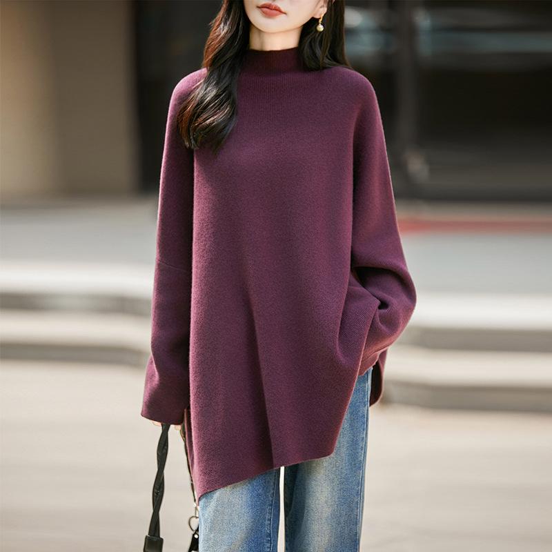 Women's 100% Wool High Neck Shawl Cape Sweater - Loose Fit, Cozy Autumn/Winter Pullover