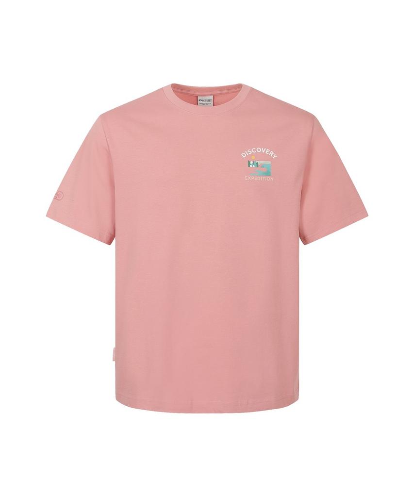 DISCOVERY EXPEDITION Unis Small Lake Graphic Short Sleeve T-Shirt (Peach)