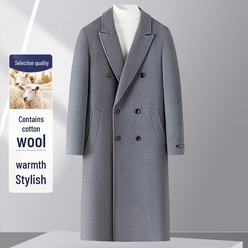 FAPAI.EC Herren Zweireihiger Wollmischmantel