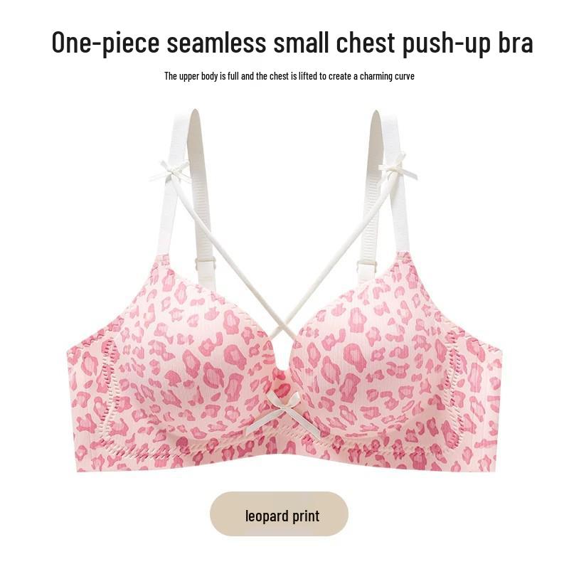 5cm Thickened Wire-free Leopard Print Bra for Enhanced Display and Comfort
