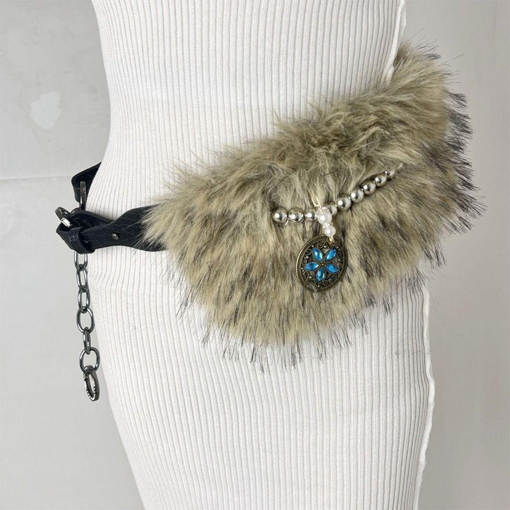 

Shiny Plush Patchwork Belt Faux Fur Jeans Belt Fashion Y2K Belt for Women G
