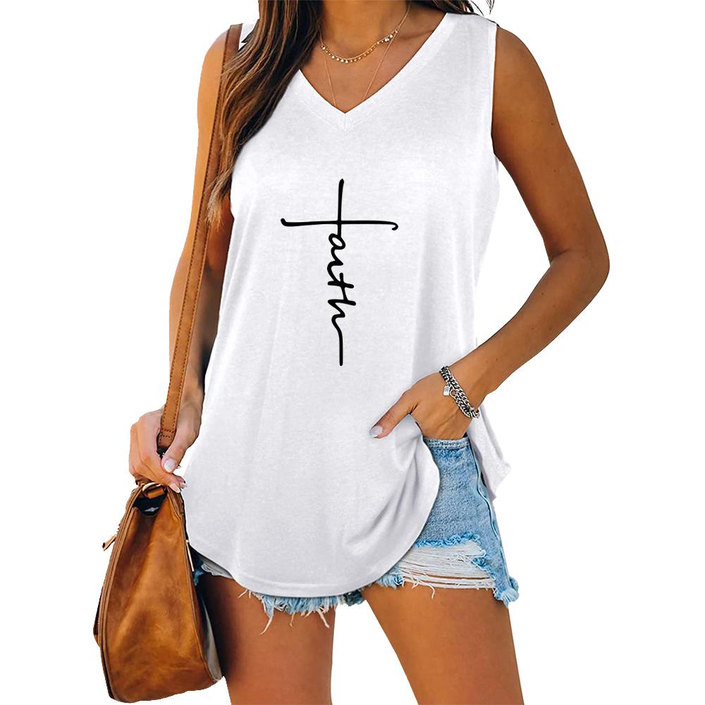 Women Fashion V Collar Tank Top Women Casual Sleeveless T-shirt