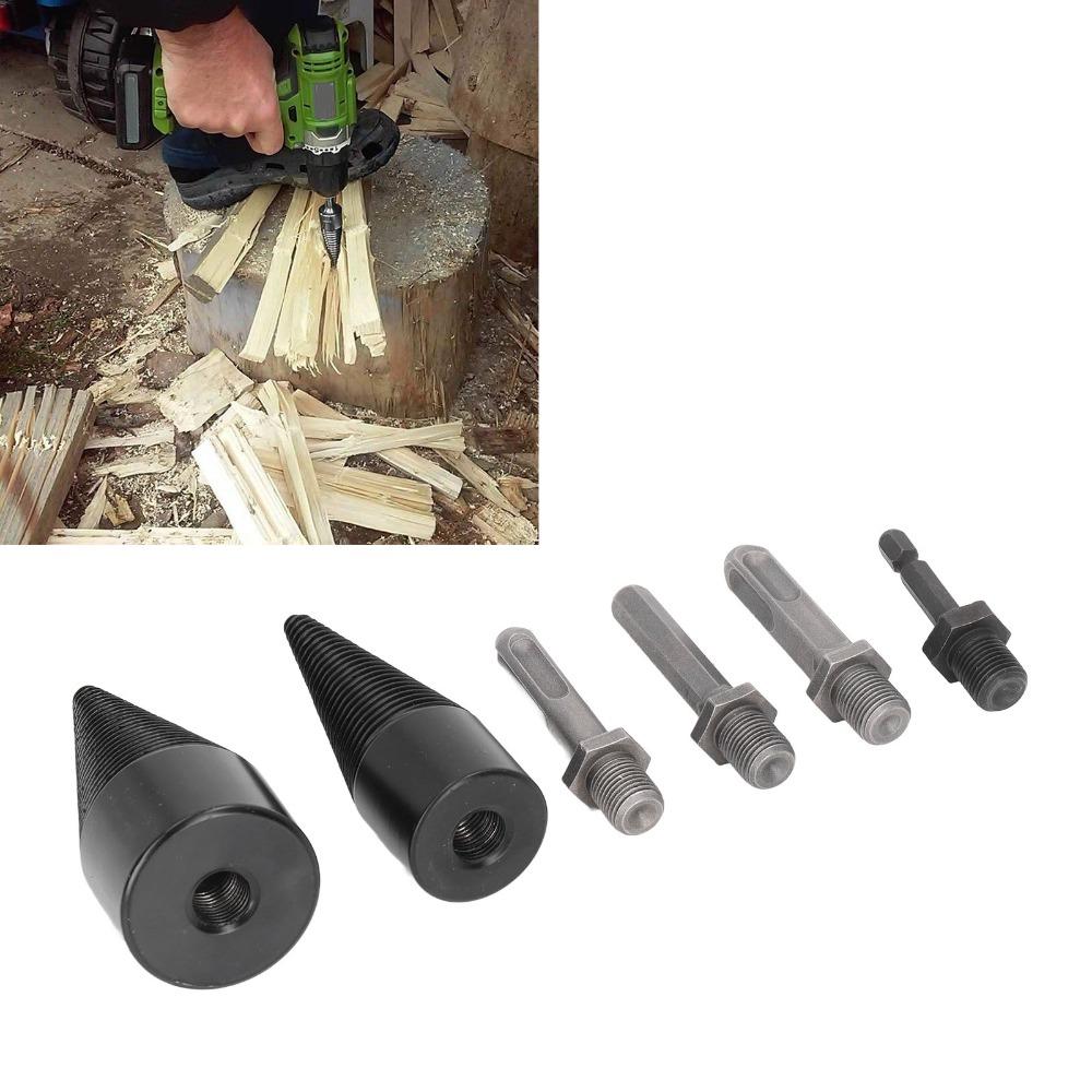 6pcs With 4 Handles Wood Splitter Drill Bit Woodworking Firewood Splitter Household Use