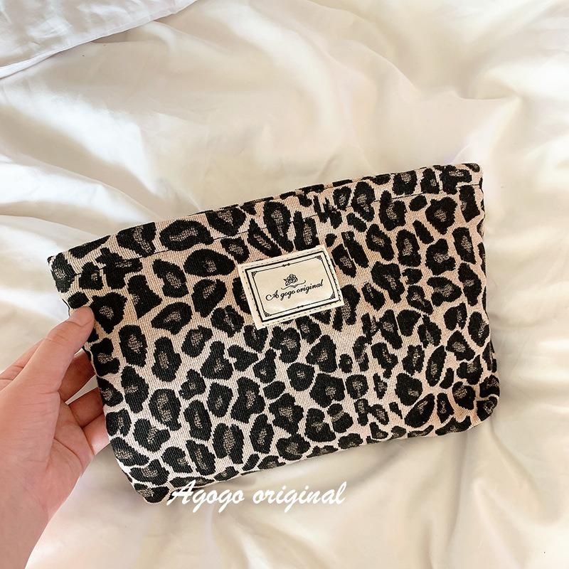 Leopard Print Cosmetic Bag Portable Travel Makeup Organizer Handbag