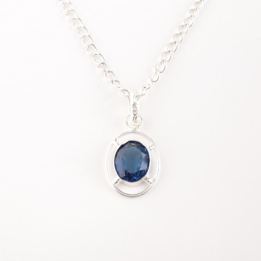 Natural London Blue Topaz Gemstone 925 Sterling Silver Jewelry Handmade Pendant PP-6-7