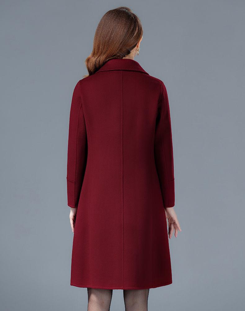 Jujube Red Double-Sided Wool Blend Coat - Women's Mid-Length Slim Fit for Autumn and Winter