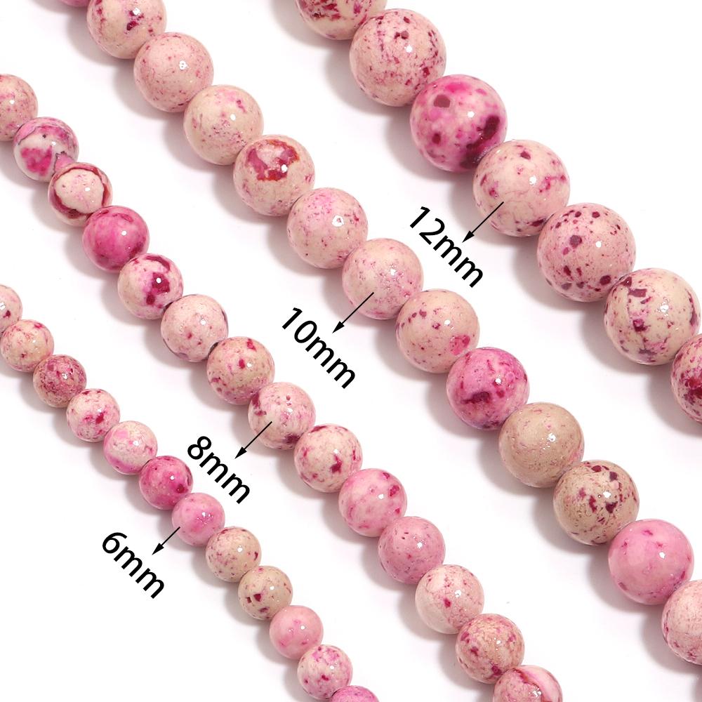 Natural Stone Beads 6 8 10 12mm Pink Travertine Round Loose Spacer Beads For Jewelry Making DIY Bracelets Necklace Accessories