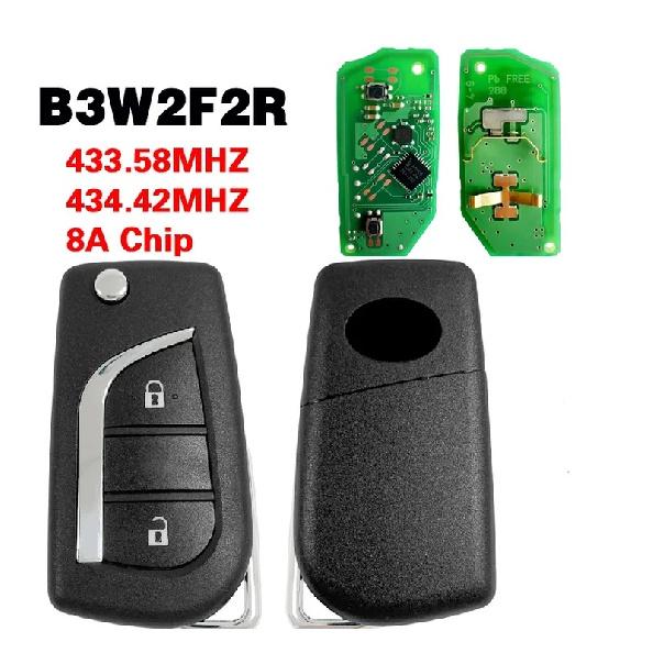 CN007347 OEM PCB FCC B3W2F2R 2 Button Flip Remote Key Fob Toyota Aygo, Avensis, Yaris (+) 433.58/434.42MHZ 8A chip