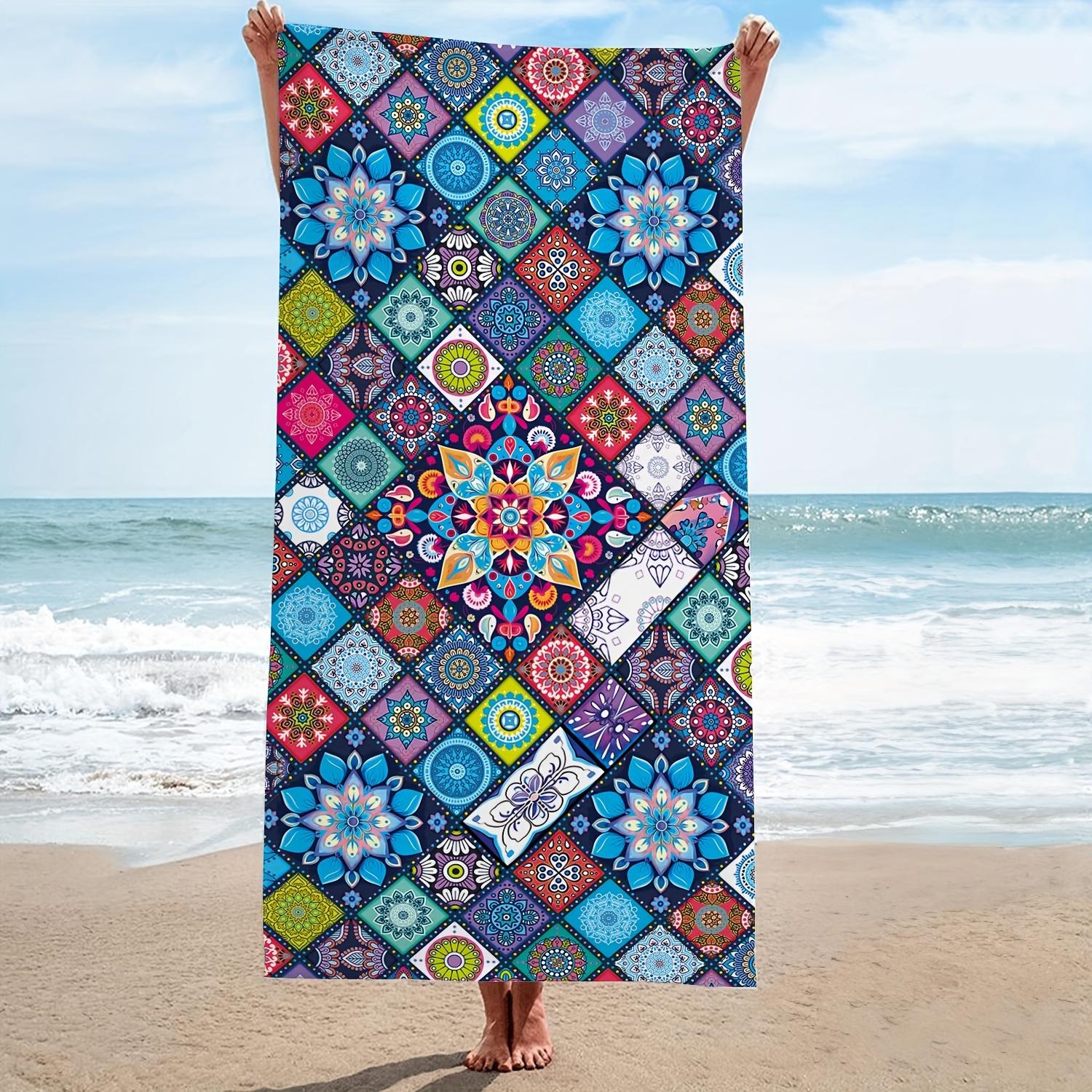 

Colorful Mandala Pattern Beach Towel, Exotic Geometric Art Quick-Dry Sand-Free Microfiber Bath Towel for Yoga, Swim and Travel W30*H60(CM)