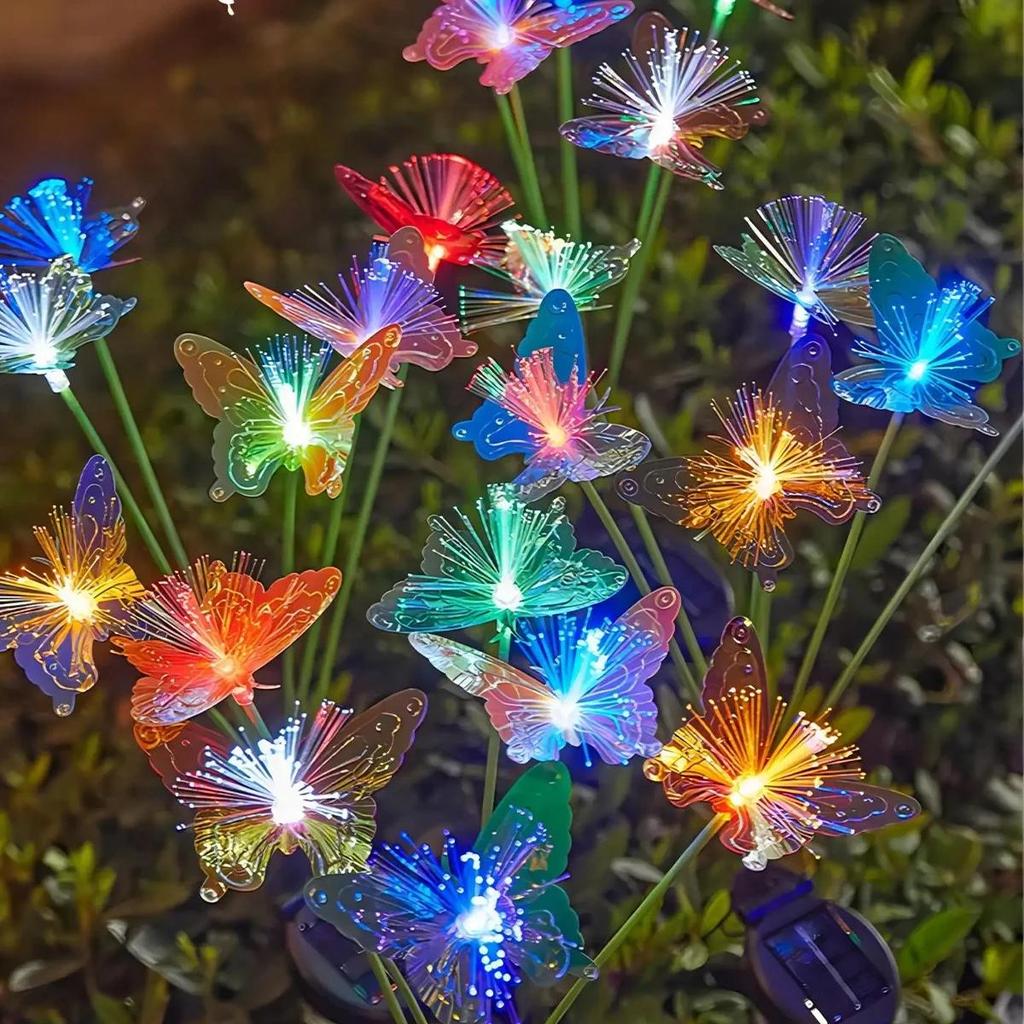 Solar Led Butterfly Flower Light Lights For Outdoor Garden Waterproof Lawn Ground Pathway Stake Lamp Decor Yard Ip65 Panel Fence