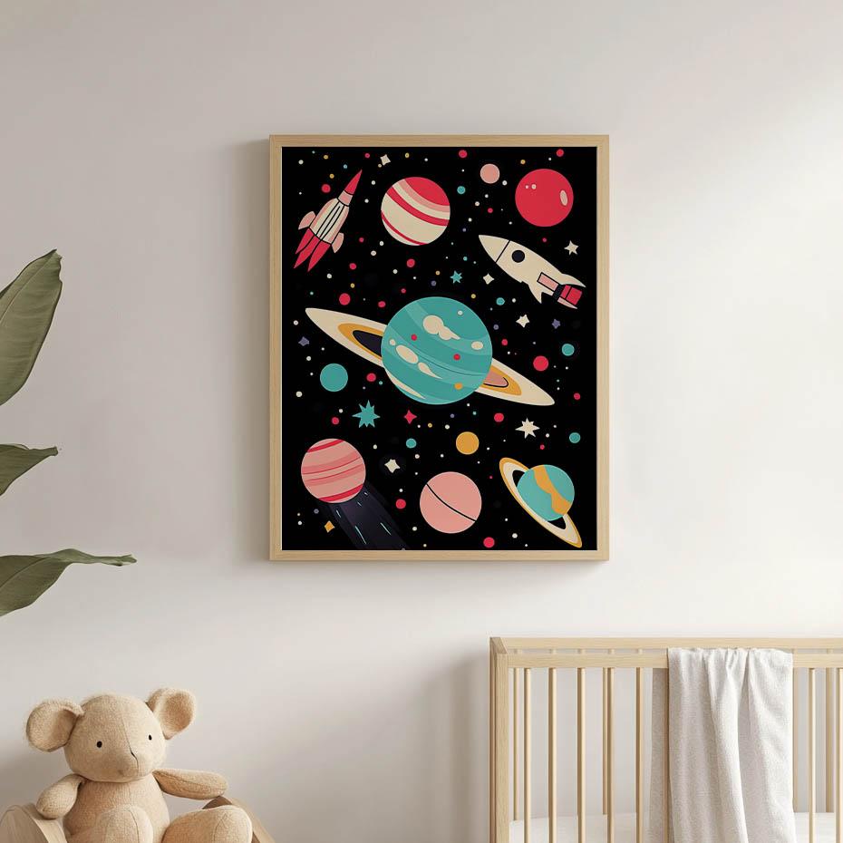 Plakat Kosmiczna Podróż Plakat Kosmiczna Podróż, 40X50 Cm, Rama Aluminiowa Czarna, Papier Matowy 230 Gsm