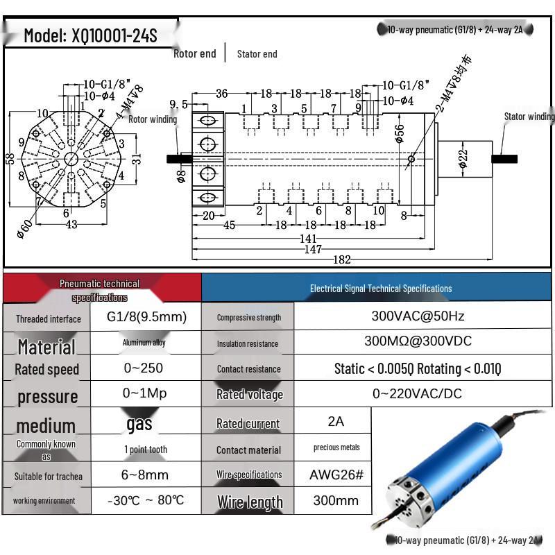 High-Speed 360° Pneumatic-Electric Slip Ring with Multi-Channel Gas-Liquid Integration