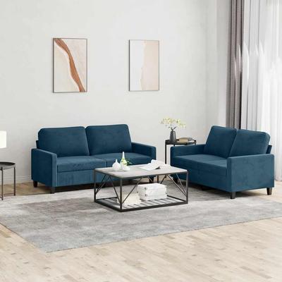 Vidaxl 2-Piece Lounge Set, Upholstered In Velvet, Blue