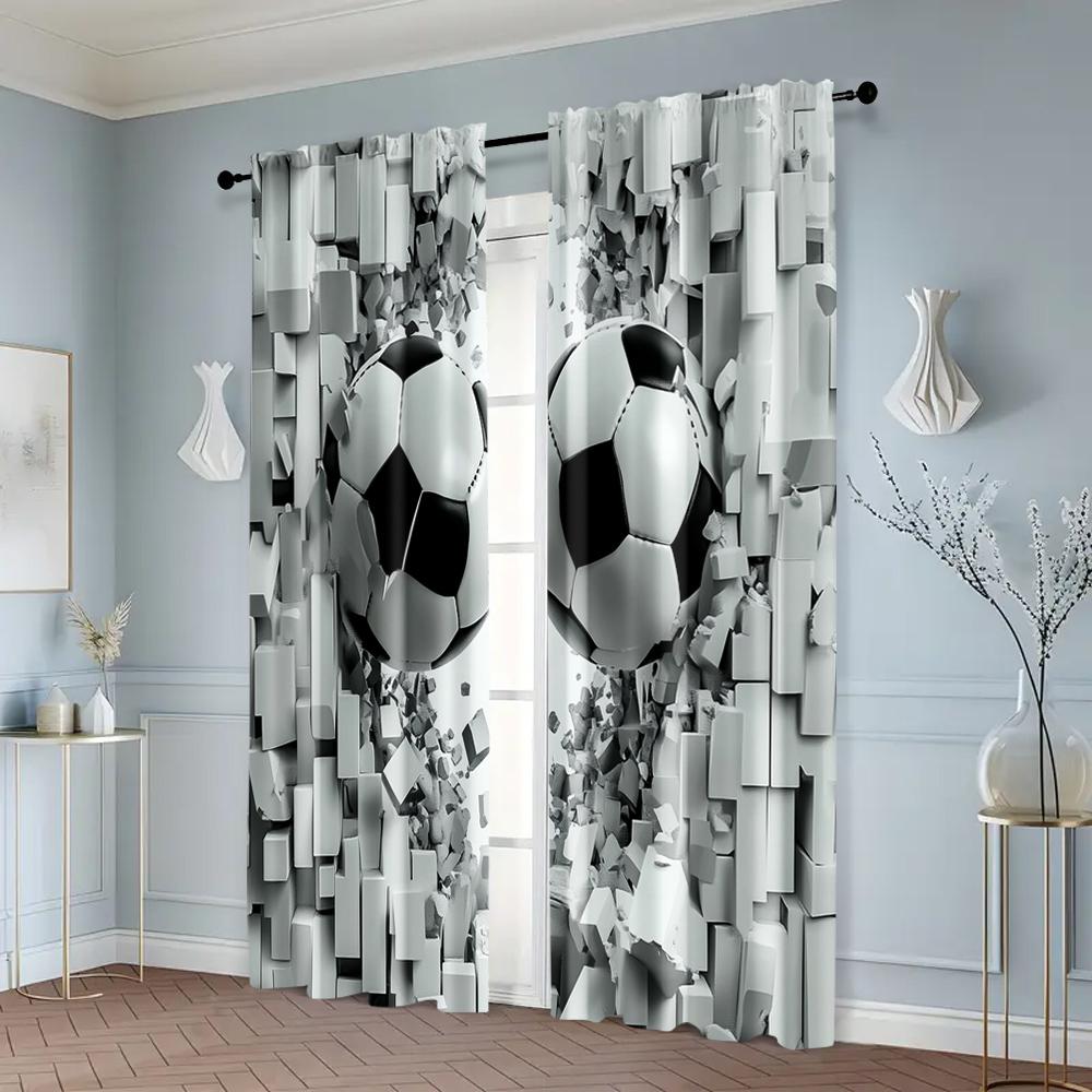 2pcs   Print Curtains  print Football Printed Versatile Durable Polyester (without rod) Art Deco Festive Perfect for Room