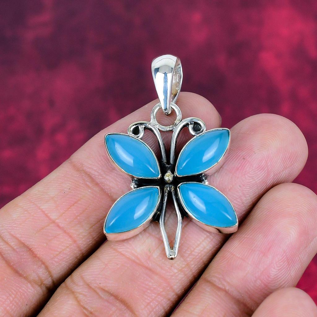 Blue Chalcedony 925 Solid Sterling Silver Pendant, Handmade Gemstone Pendant Jewelry, Gifts For Wife Brand New Pendant