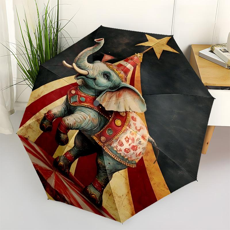 1pc Circus Elephant Automatic Folding Umbrella - Windproof Compact Travel Umbrella with Auto Open/Close, 8-Rib Heavy-Duty Shaft for Women/Men A049