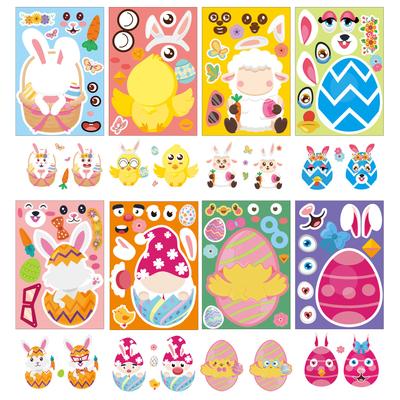 2026 Easter Bunny Egg Face Change Stickers DIY Creative Cartoon Decals for Children