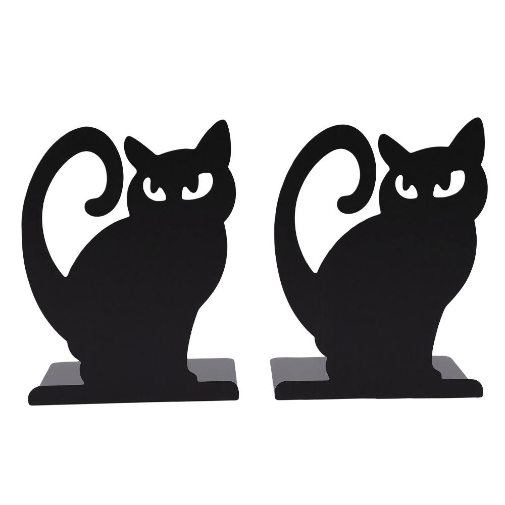 2pcs Black Cat Shaped Book Stopper Iron Metal Bookends Decorative Cat Bookend Library Use