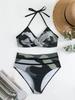Dámský dvoudílný bikini set s vysokým pasem, potiskem, s šněrováním za krkem, plavky, letní móda, dámské plážové oblečení