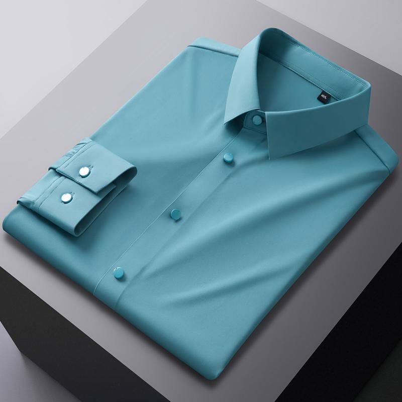 Elegant Classic Design Slightly Stretch Button Up Shirt, Men's Clothes Iron-Free Long Sleeve Dress Shirts For Spring Fall Winter