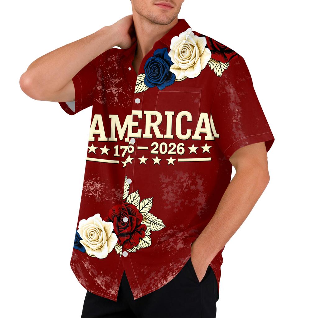 Men's Casual Printed Short Sleeve Open Front Cardigan, Independence Day Festival Tops
