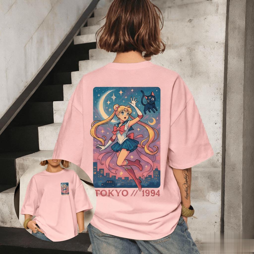 Sailor Moon Anime Print T-shirt for Men and Women Short-sleeved T-shirt Casual Streetwear Summer Top