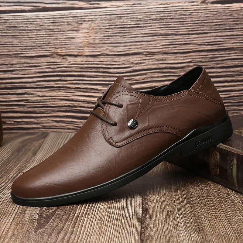 Men Genuine Leather Oxford Shoes Luxury Dress Man Casual Lace-Up Solid Business Formal Shoes Flats High Quality Leather Footwear