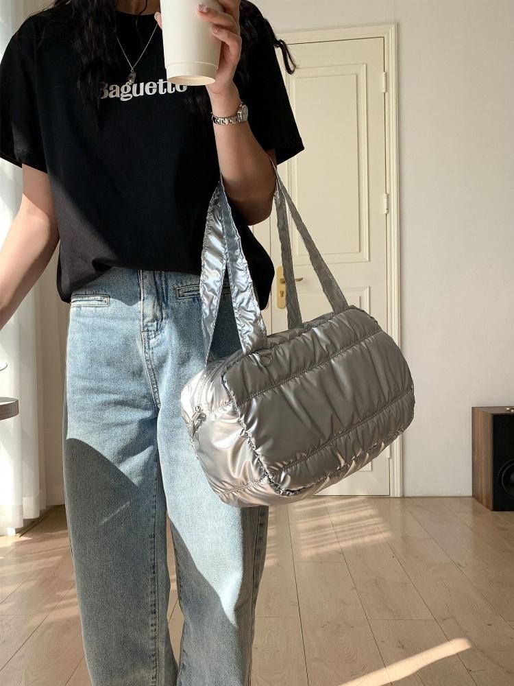 Casual Quilted Shoulder Bags for Women Korean Style Versatile Single oulder Bag Blogger Bag Commuter Folded Soft Leather Handbag