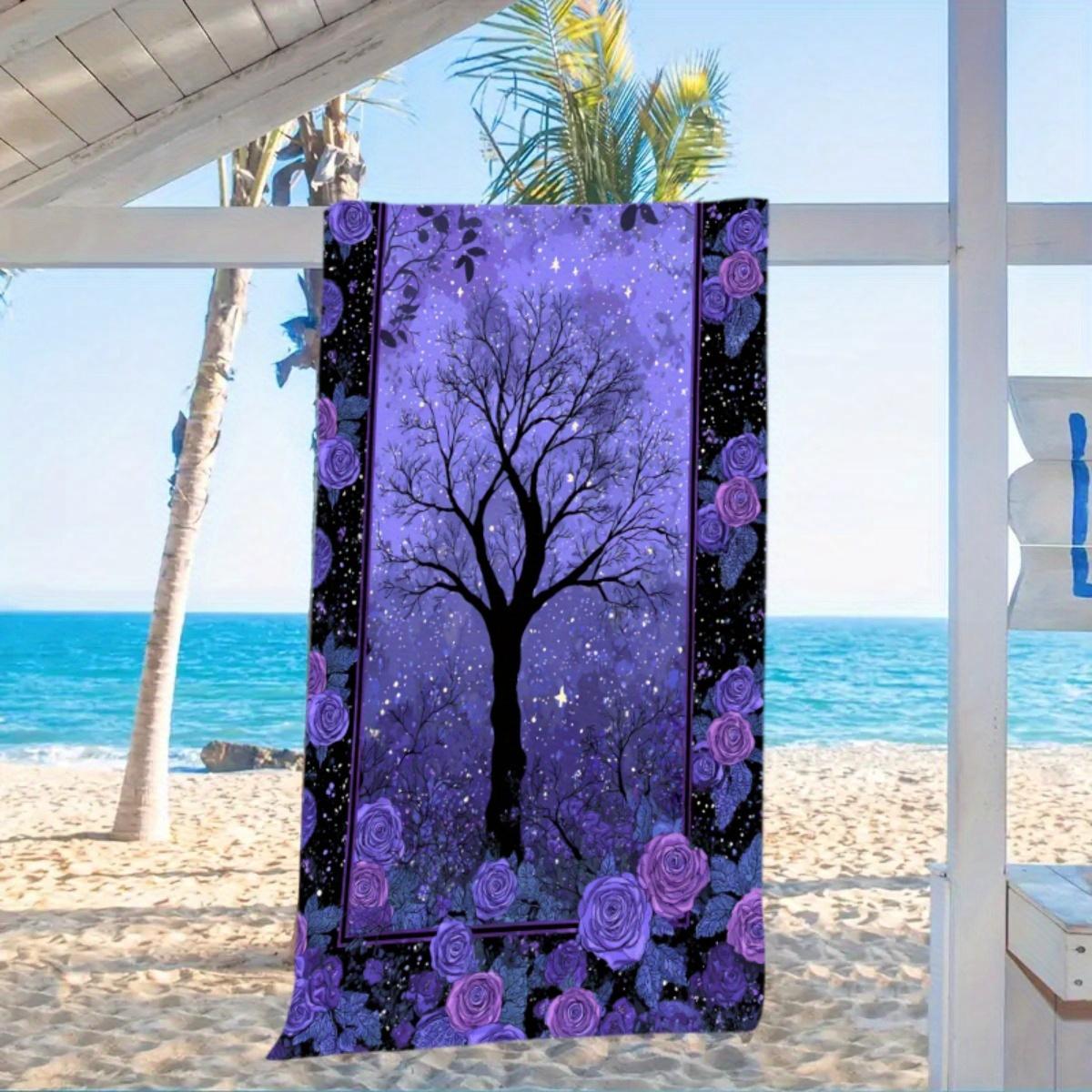 

2D Flat,1pc Modern Starry Night Sky Bath Beach Towel with Deep Purple Rose & Twinkling Stars Print - Soft Microfiber Rectangular W40*H60(CM)