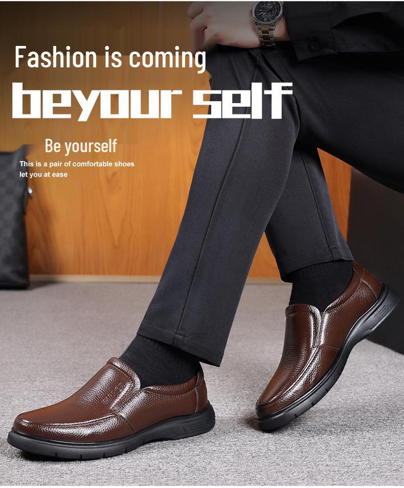 Men's Genuine Leather Deodorant Breathable Casual Work Shoes | Soft Sole, Non-Slip Dad Style for Middle-Aged & Elderly.