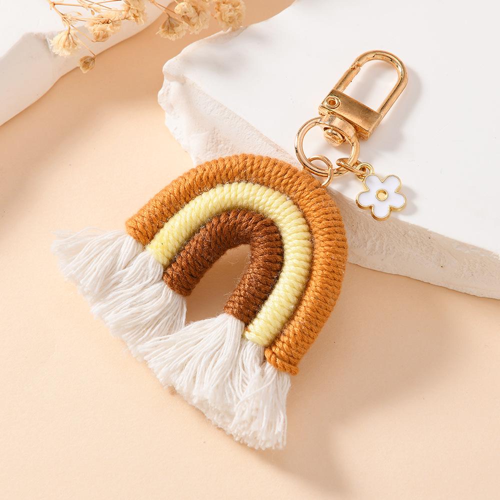 Hand-Woven Rainbow Keychain Pendant Charm