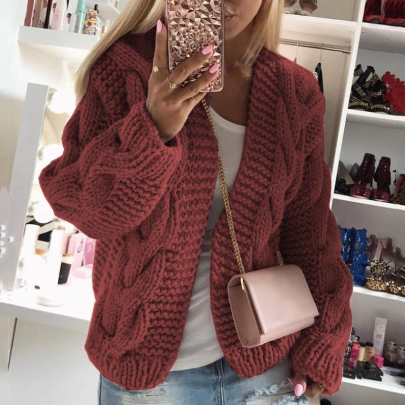 Cardigan moda donna autunno inverno donna caldo maglione lavorato a maglia in puro colore capispalla lavorato a maglia casual cappotto maglione taglie forti