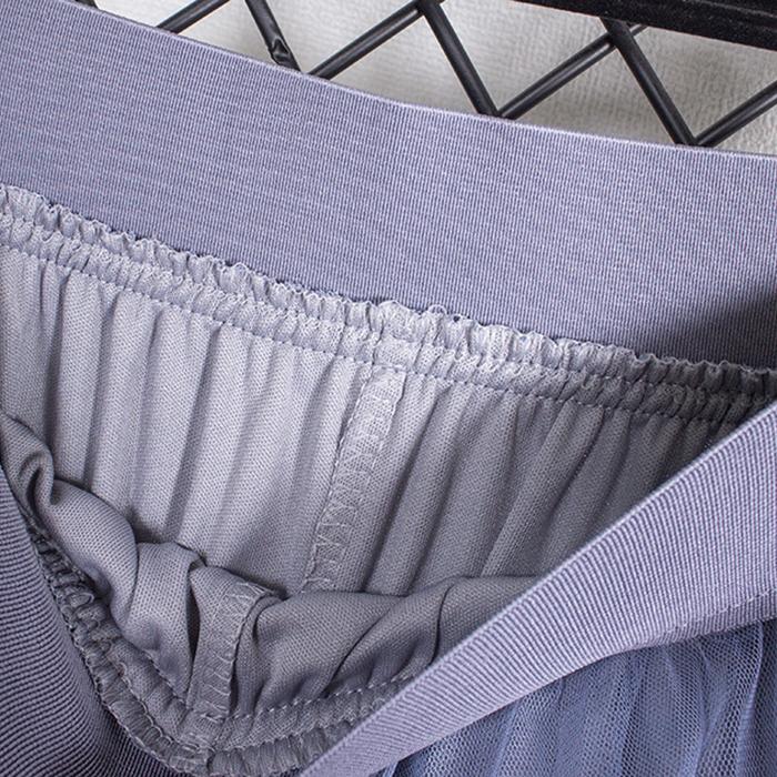 Women Spring Fall High Waist All Match Color Block Mesh A Line Skirt