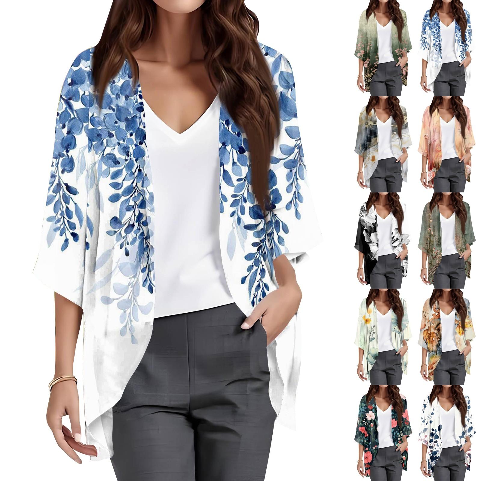 

Ladies Fashion Loose Casual Print Beach Holiday Sleeve Chiffon Cardigan M чорний