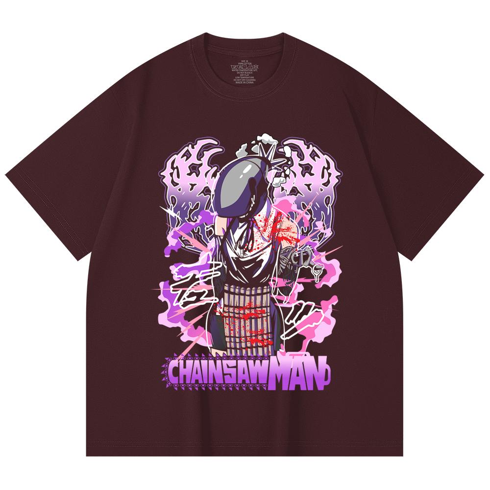 

230 Gsm 100% Cotton Chainsaw Man V53 Reze Print Unisex Heavy Cotton T Shirt 2XL вина червоного кольору