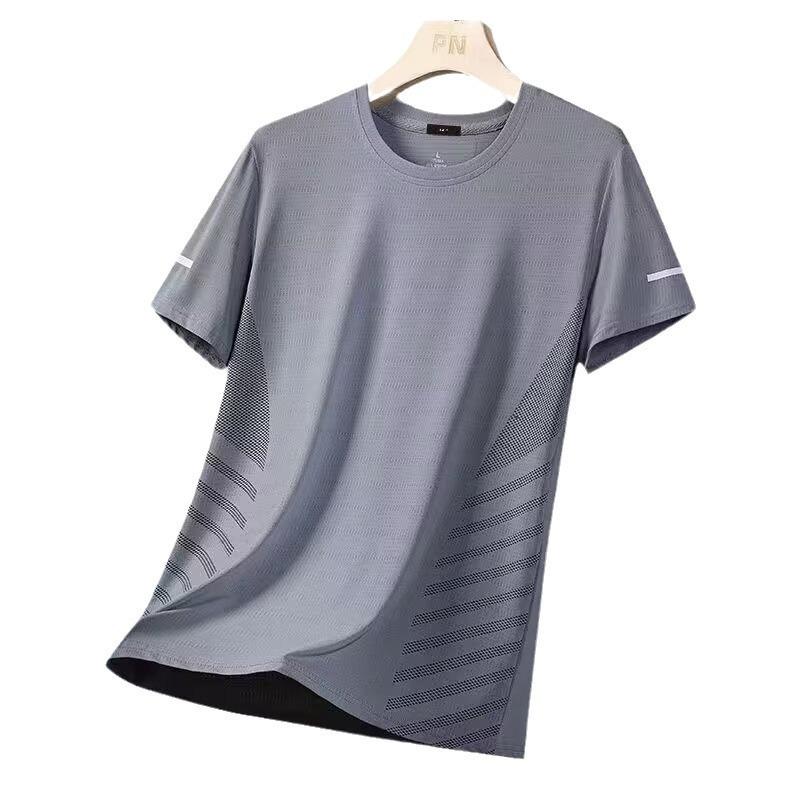 Sommer Dünnes Kurzarm Schnelltrocknendes Sport- und Freizeit-T-Shirt Herren Eis Seide Große Größe Oberteil Einfach und Vielseitig Lässig Kurzarm Herren