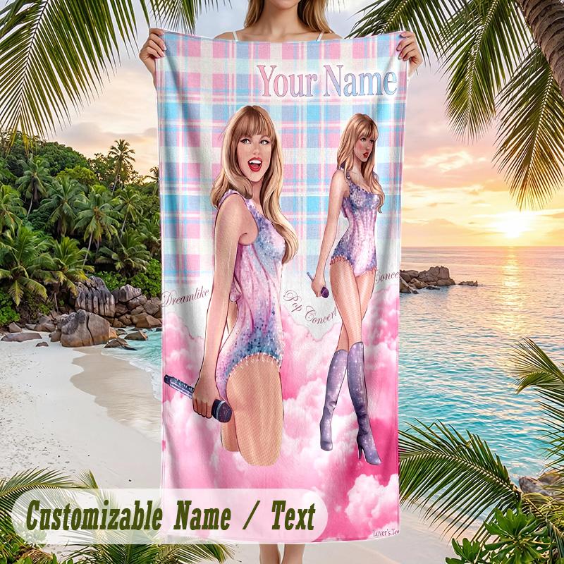 Taylor Swift Beach Towel, Personalized Custom Name Text, Quick Dry Large Absorbent Towel For Beach Pool