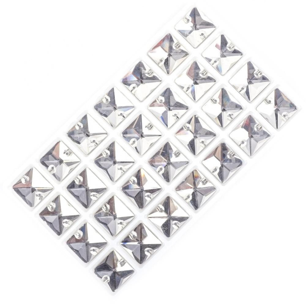 Square Flat Bottom Double Hole Glass Hand Sewn White Ab Drill, High Flash Wedding Glass Hand Sewn Drill Diy Jewelry Accessories