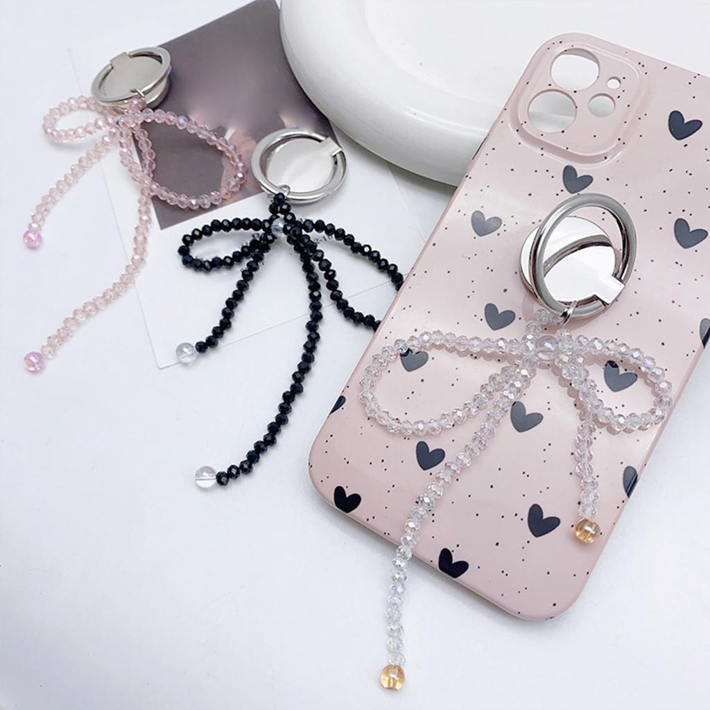 Koreański Uchwyt na Telefon z Kokardą Kryształowe Koraliki Zawieszka do Telefonu Uchwyt Pierścienie na Palce Podstawka Podpórka do Telefonu Akcesoria do Telefonu Komórkowego