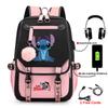 Σακίδιο Stitch για Φοιτητές Χαριτωμένη Τσάντα Laptop με Κινούμενα Σχέδια και Θύρα USB Μοντέρνο Στυλ