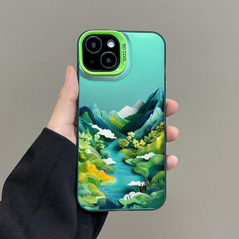 Mountains and Rivers Laser Phone Case For IPhone 14 15 Pro Max Plus 11 12 13 Mini Pro Max 16 Pro Max Shockproof Back Cover Funda
