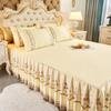 3pcs Set Soft Lace Bed Skirt King Queen Size Bedspread Solid Color Luxury Princess Romantic Bed Spread with Pillowcase