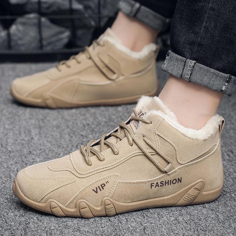 Warm Fur Men Ankle Boots Designer Comfortable Loafers Black Casual Shoes Lace Up Light Men Casual Sneakers New Tenis Masculinos