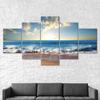 Ocean Beach Sea View Horizon Over Water Canvas 5 Piece Five Panel Wall Print Modern Art Poster Picture Home Decor Gift For Him For Her