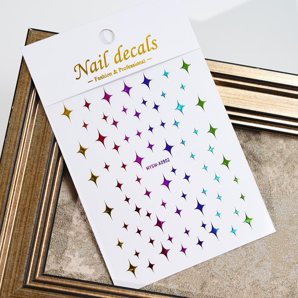 Black White Star 3D Nail Art Sticker Y2K Pentagram Self-Adhesive Decals Laser Shiny Glitters Starlight Manicure Ornaments Slider