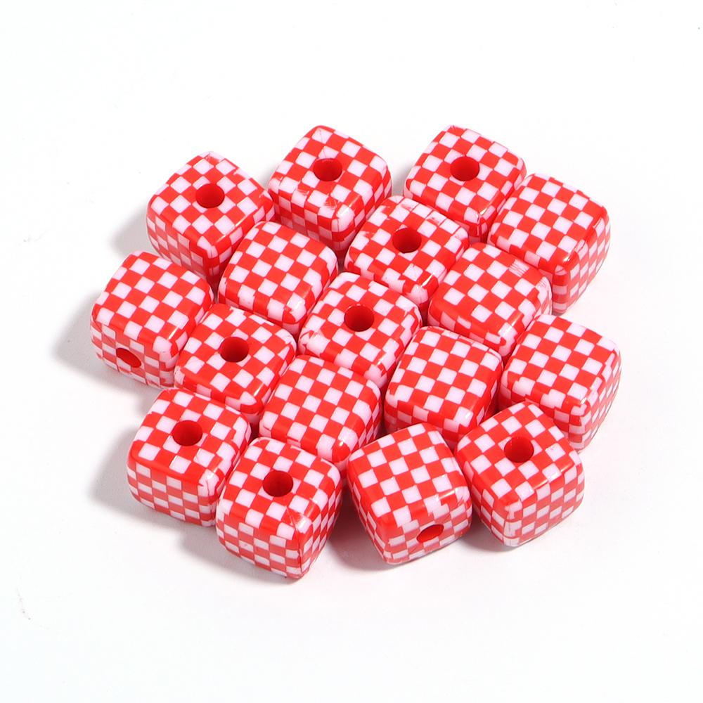 10 Piezas 13mm Cuentas Acrílicas Coloridas Patrón de Tablero de Ajedrez Cuentas Cuadradas con Agujero Grande Para Manualidades Pulseras Fabricación Accesorios de Joyería DIY